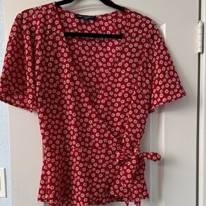 Forever 21 Red Floral Wrap Blouse